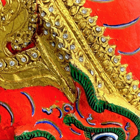 VINTAGE Life Size Red Demon Thai Khon Ramayana Vedic Classic Mask - Picture 6 of 8